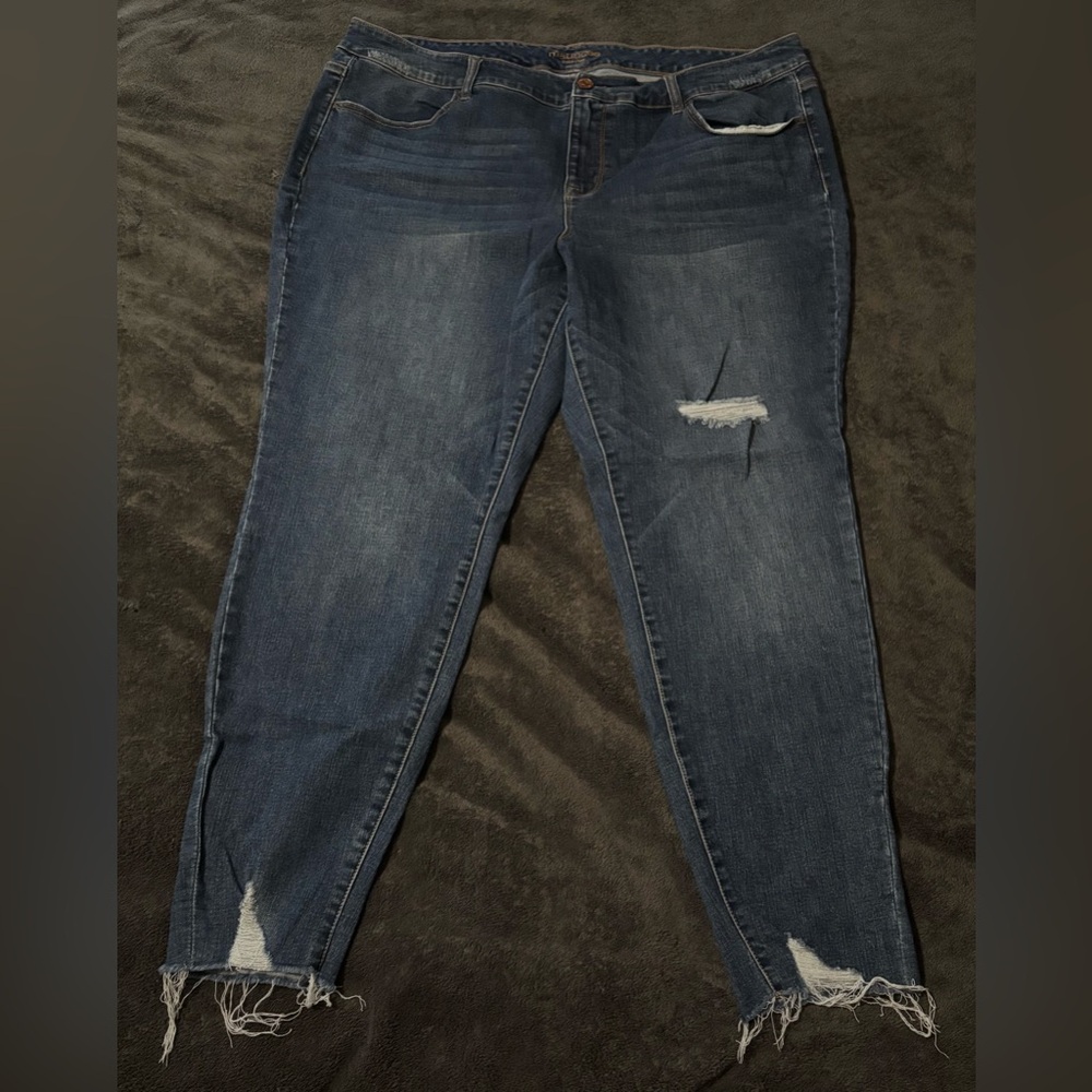 Maurices Mid-Rise Blue Distressed Skinny Jeans